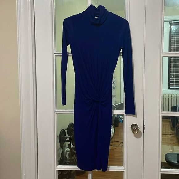 Reiss freya twisted classic turtleneck knot midi elegant saphire dress size 2 - Picture 3 of 10
